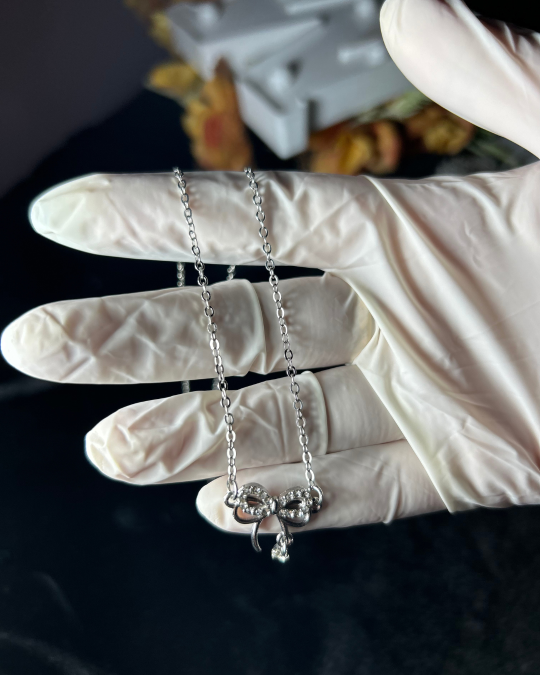 Beaded Silver Bow Pendant