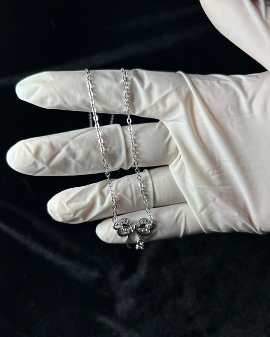 Beaded Silver Bow Pendant
